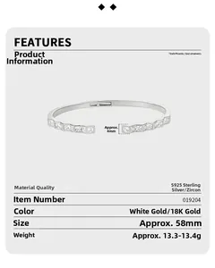 Detail specifications for S925 sterling silver cuff with geometric square zircon