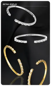 Detailed view of S925 sterling silver cuff with geometric square zircon stones