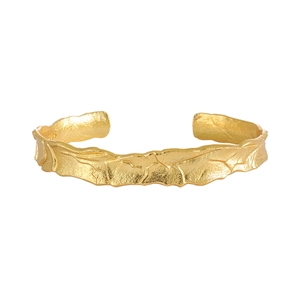 Bracciale rigido aperto in argento sterling S925 con texture organica dorata