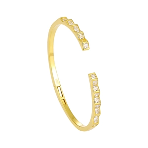 Minimalist S925 sterling silver gold-plated open cuff bracelet with geometric square zircons