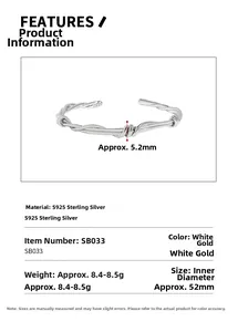Detail view of S925 sterling silver vine ring with 5.2mm width and 52mm diameter