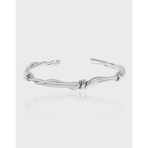 S925 Sterling Silver Twisted Vine Open Bangle Bracelet For Women Minimalist Industrial Style Jewelry Polished Finish Accessory