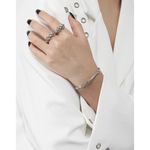 Minimalist S925 sterling silver vine style twisted bracelet and rings jewelry set