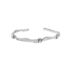 Minimalist S925 sterling silver open bangle with elegant twisted vine knot design