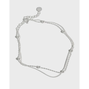 Bracelet de Cheville en Argent Sterling 925 à Double Couche avec Perles Chaîne de Pied Réglable Minimaliste pour Femme Plage