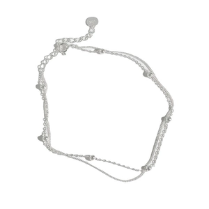 Bracelet de cheville double couche en argent sterling S925 avec perles polies et fermoir