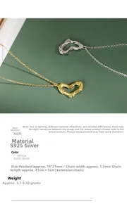 Details zu unregelmäßigem Herzanhänger aus S925 Silber mit Maßen und Metallstruktur