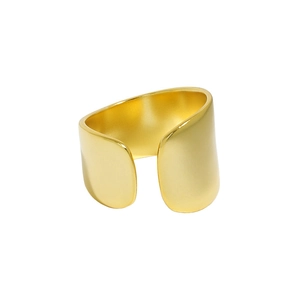 Minimalist wide open ring in matte gold finish with irregular textured surface design