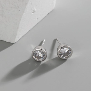 Minimalist 925 Sterling Silver Round Zircon Stud Earrings Platinum 18K Gold Plated Geometric Jewelry For Women Gift