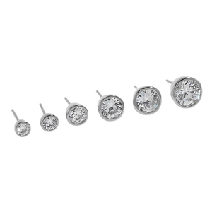 Set of 6 minimalist S925 sterling silver stud earrings with round cubic zirconia stones