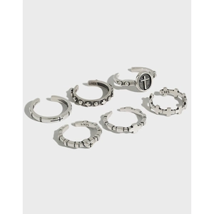 Vintage 925 Sterling Silver Ανοιχτά Ρυθμιζόμενα Δαχτυλίδια για Γυναίκες Gothic Punk Σταυρός Καρδιά Μοτίβο Παλαιωμένο Ασημένιο Δαχτυλίδι Κοσμήματα