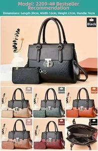 Detailed view of structured faux leather tote bag with dimensions and multiple color options