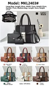 Detailed comparison of 3-piece bag sets showing striped canvas and faux leather textures