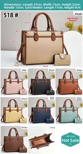 Detailed grid of faux leather tote bags set with dimensions and various color options