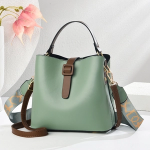 Borsa a Secchiello in Pelle PU alla Moda da Donna Borsa a Mano a Contrasto Con Due Tracolle Intercambiabili