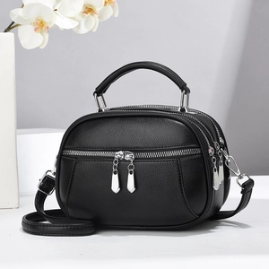 Women Fashion PU Leather Lychee Pattern Multi-Zipper Crossbody Bag Elegant Shell Handbag For Daily Travel Street Style
