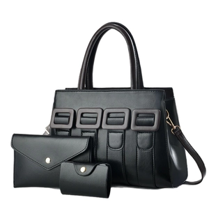Set di 3 borse in pelle sintetica nera con borsa a mano, portafoglio e porta carte