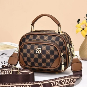 Borsa a Tracolla da Donna in Pelle PU Vintage Borsa a Mano con Cerniera Multistrato Tracolla Larga Monogramma Scacchi Piccola