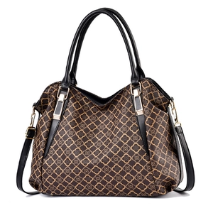 Sac à main marron foncé classique avec motif trèfle rétro et détails dorés