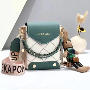 Women Quilted Diamond Lattice Crossbody Mobile Phone Bag PU Leather Small Square Shoulder Bag With Rabbit Charm Wide Strap