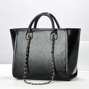 Women Large Capacity PU Leather Tote Bag Vintage Crackle Pattern Handbag With Gold Chain Strap Retro Crossbody Shoulder Bag