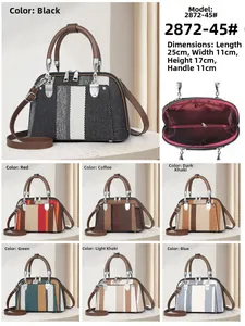 Detailed size specifications and internal structure of the woven striped crossbody handbag