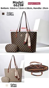 Close-up of checkerboard tote bag interior compartments and matching pouch detail