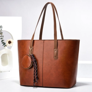 Sac fourre-tout marron de grande capacité avec porte-monnaie et porte-clé en corde tressée