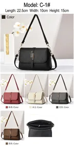 Detail view of small crossbody bag showing interior compartments and 22.5x10x15cm dimensions