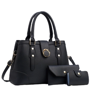 3-piece black pebble leather handbag set with tote, envelope clutch and small coin purse