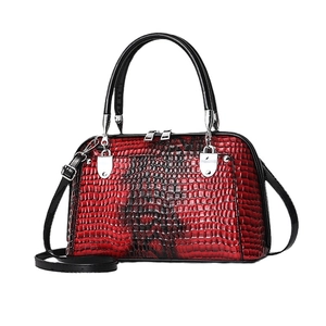 Elegant red crocodile pattern gradient handbag with silver hardware and adjustable strap