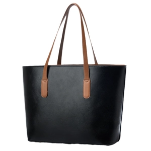 Grand sac cabas en cuir noir avec bandoulières marron pour un usage quotidien