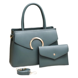 Ensemble sac à main 3 pièces vert foncé en similicuir avec boucles dorées et pochette