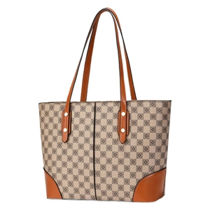 Sac cabas classique en toile à damier avec anses en cuir et coins de fond renforcés