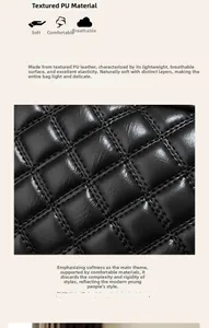 Close-up of black quilted PU leather texture showing soft, breathable, and premium stitching