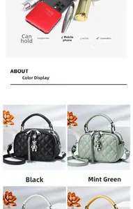 Detail view of mini quilted crossbody bag showing interior storage capacity and color options