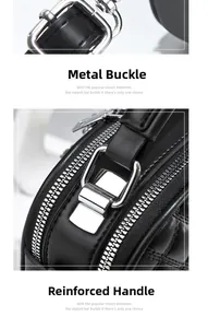 Detail of silver hardware buckle and reinforced handle on quilted leather handbag