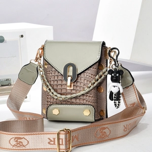 Mini crossbody bag with green patent leather flap and khaki crocodile texture finish