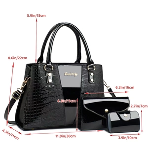 Ensemble détaillé de trois sacs à main noirs avec motif crocodile et dimensions