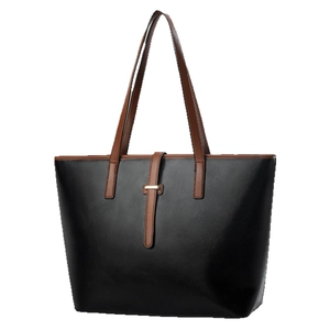 Grande borsa tote classica nera e marrone con manici sottili e dettaglio fibbia in metallo