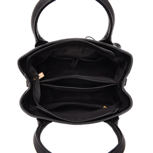 Black lychee leather Boston bag with spacious multi-compartment interior and dual handles