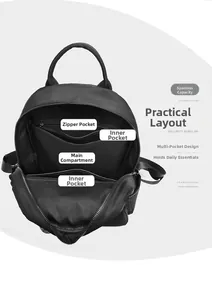 Vista detallada del interior de gran capacidad con múltiples bolsillos en mochila de oxford