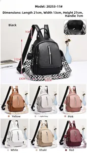 Vue détaillée des dimensions du sac à dos femme et des sept variantes de couleurs unies