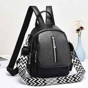 Sac à dos chic en cuir PU noir pour femmes avec bandoulière large à motifs géométriques