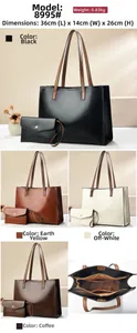 Detailed view of the large PU tote bag interior structure and dimensions with inner pouch