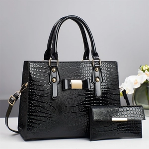 Women Fashion Crocodile Texture Handbag And Wallet Set PU Leather Top Handle Bag Shoulder Bag For Daily Office Work Lady Tote Bag