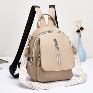 Sac à dos chic en cuir PU beige pour femme avec bandoulière à motif géométrique