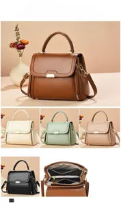Detailed views of crossbody handbag showing 24x11x19cm size and five color options