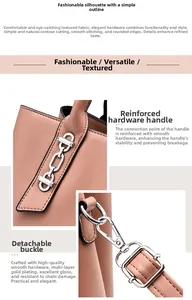 Detail of pink faux leather bag showing reinforced metal handles and detachable swivel hooks