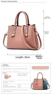 Detailed size specifications for a pink PU leather tote bag with dimensions 28x12x21cm